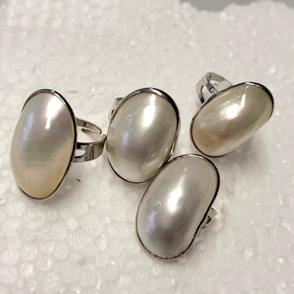 Mother of Pearl Adjustable Ring, Oval Mother of Pearl Ring - Picture 4 of 14